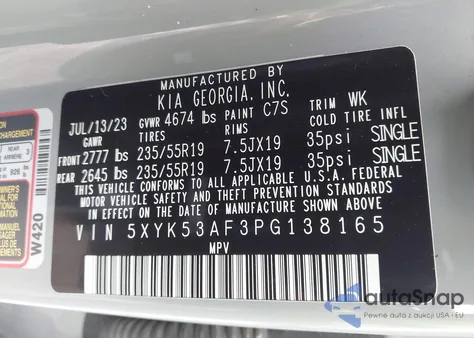 2023 Kia Sportage Sx-Prestige z USA, uszkodzony, nr VIN 5XYK53AF3PG138165